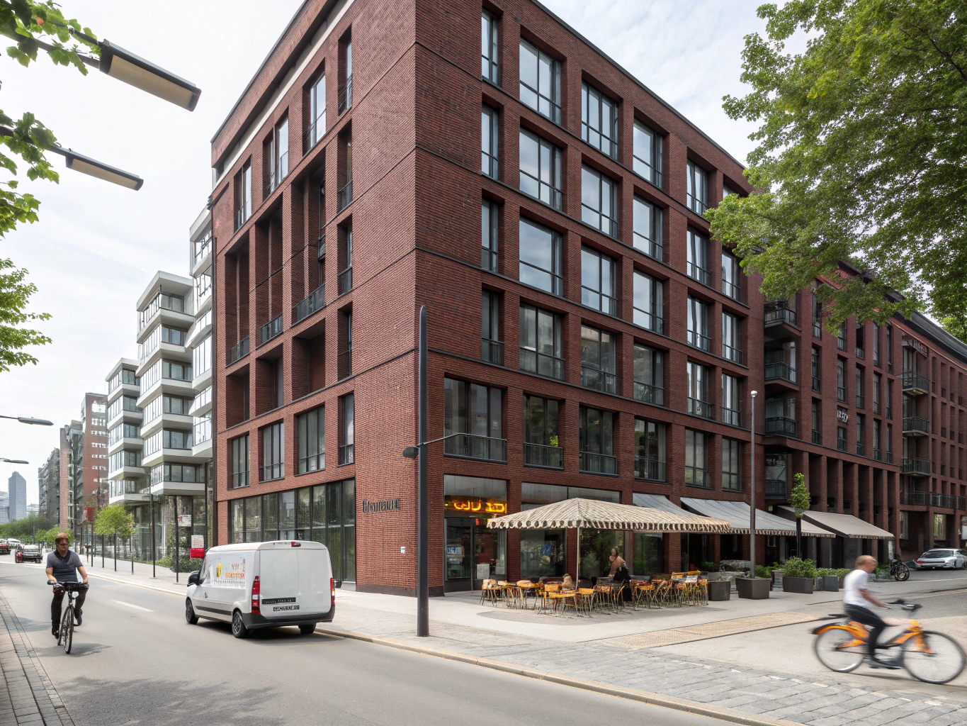Backsteinhäuser an einer Straße in Hamburg-Marienthal