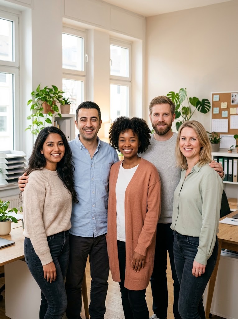 Gut gelauntes Pflegeteam von Marienthal Care im Büro